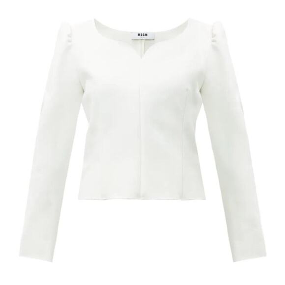 MSGM Cady Sweetheart blouse white long sleeve double crepe cady size 10 US - Picture 11 of 14